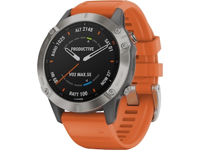 Garmin fenix 6 Sapphire Multisport GPS Watch, Titanium with Ember Orange Band (010-02158-13)