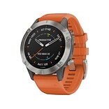 Garmin fenix 6 Sapphire Multisport GPS Watch, Titanium with Ember Orange Band (010-02158-13)