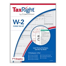 ComplyRight TaxRight 2023 W-2 Tax Form Kit with Envelopes, 6-Part, 10/Pack (SC5650E10)