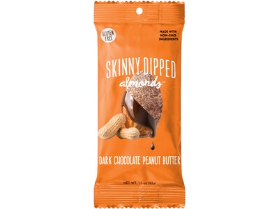 SKINNY DIPPED ALMONDS Lightly Salted Dark Chocolate Peanut Butter Covered Almonds, 1.5 Oz., 10/Box (