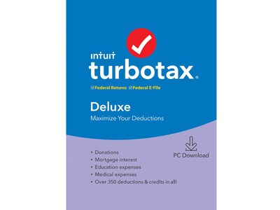 Intuit TurboTax Deluxe Fed and E-File 2019 for 1 User, Windows, Download (0607310)