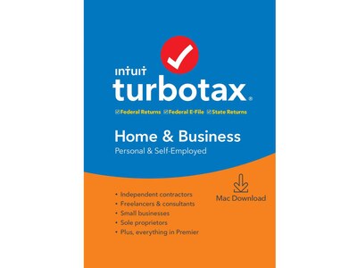 Intuit TurboTax Home and Business Fed, E-File, and State 2019 for 1 User, Mac, Download (0607328)