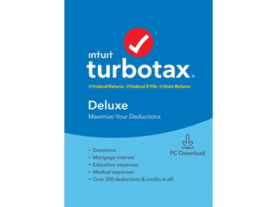 Intuit TurboTax Deluxe Fed, E-File, and State 2019 for 1 User, Windows, Download (0607306)
