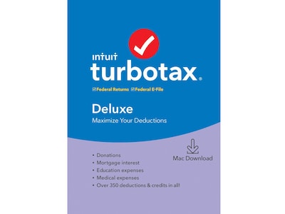 Intuit TurboTax Deluxe Fed and E-File 2019 for 1 User, Mac, Download (0607308)