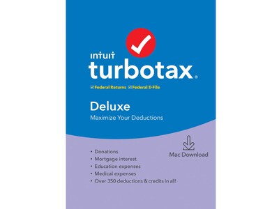 Intuit TurboTax Deluxe Fed and E-File 2019 for 1 User, Mac, Download (0607308)