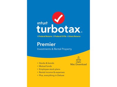 Intuit TurboTax Premier Fed, E-File, and State 2019 for 1 User, Mac, Download (0607340)