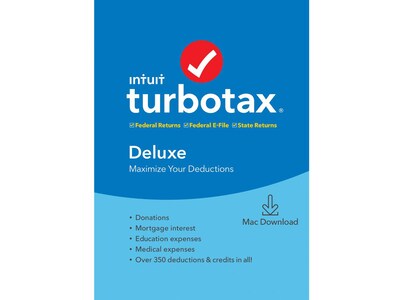 Intuit TurboTax Deluxe Fed, E-File, and State 2019 for 1 User, Mac, Download (0607304)