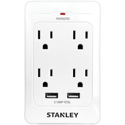 STANLEY SurgeQuad 4-Outlet plus 2-USB AC and USB Wall Tap, 1080 Joules (33202)