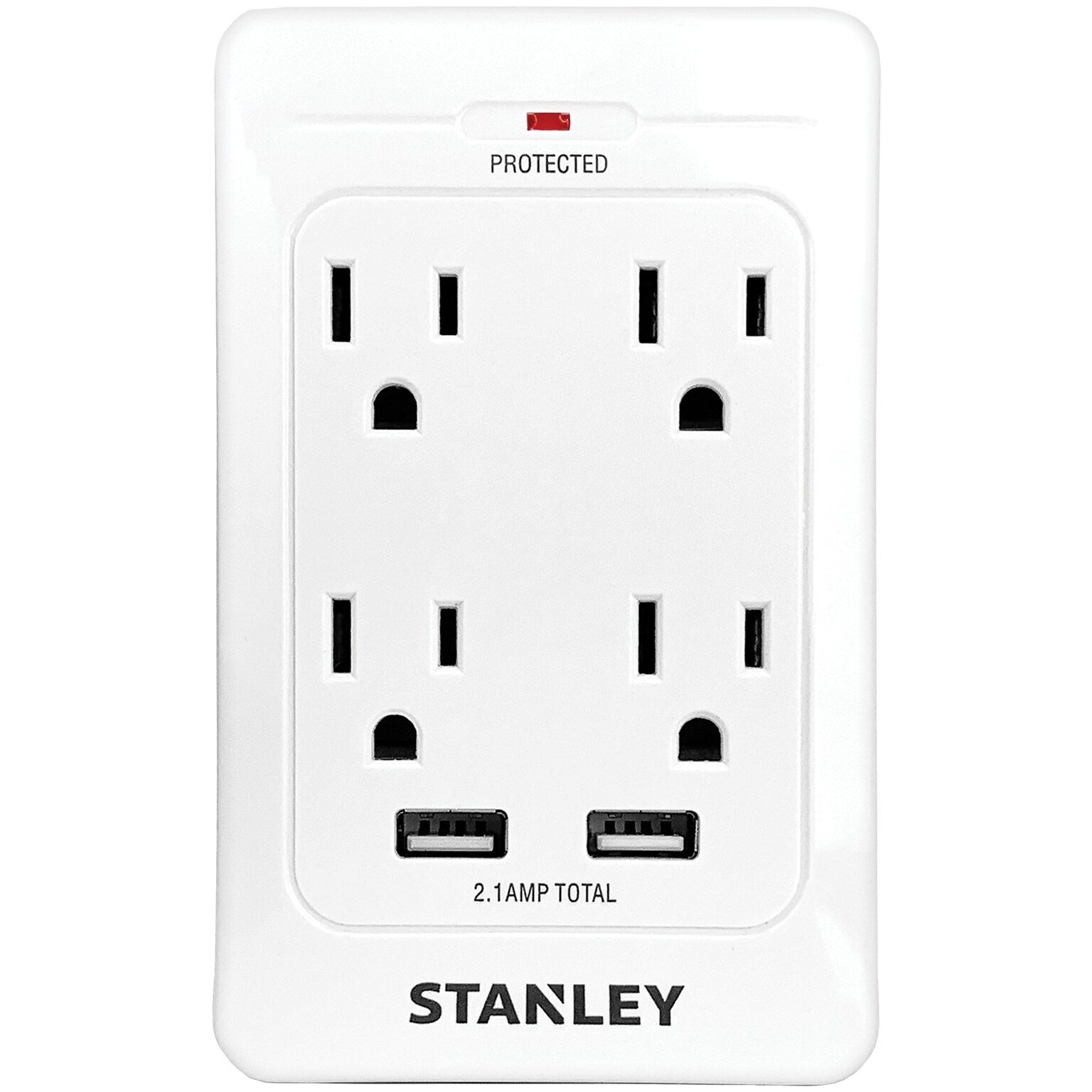 STANLEY SurgeQuad 4-Outlet plus 2-USB AC and USB Wall Tap, 1080 Joules (33202)