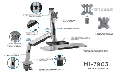 Mount-It! 26"W Adjustable Standing Desk Mount, Silver (MI-7903)