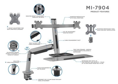 Mount-It! Sit Stand Desk Mount Workstation, Dual Monitor Standing Desk Converter, Full Motion Arm, Height Adjustable (MI-7904)