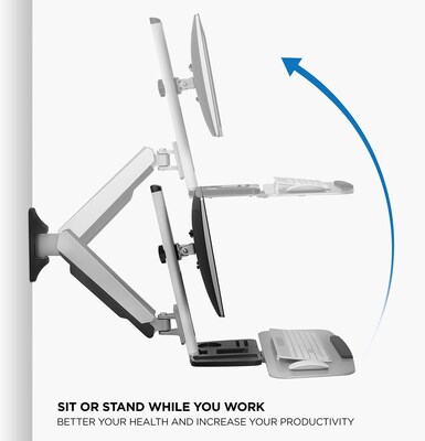 Mount-It! Sit Stand Wall Mount Workstation, Articulating Standing Desk for a Single Monitor, Floating Keyboard Tray (MI-7905)