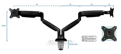 Mount-It! Height Adjustable Dual Monitor Desk Mount Arms for 13" to 32" Monitors, Black (MI-1772-BLACK)