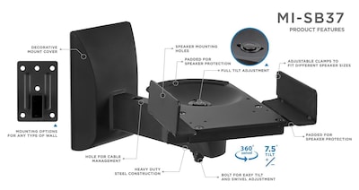 Mount-It! Pair of Universal Side Clamping Bookshelf Speaker Mounting Brackets (MI-SB37)