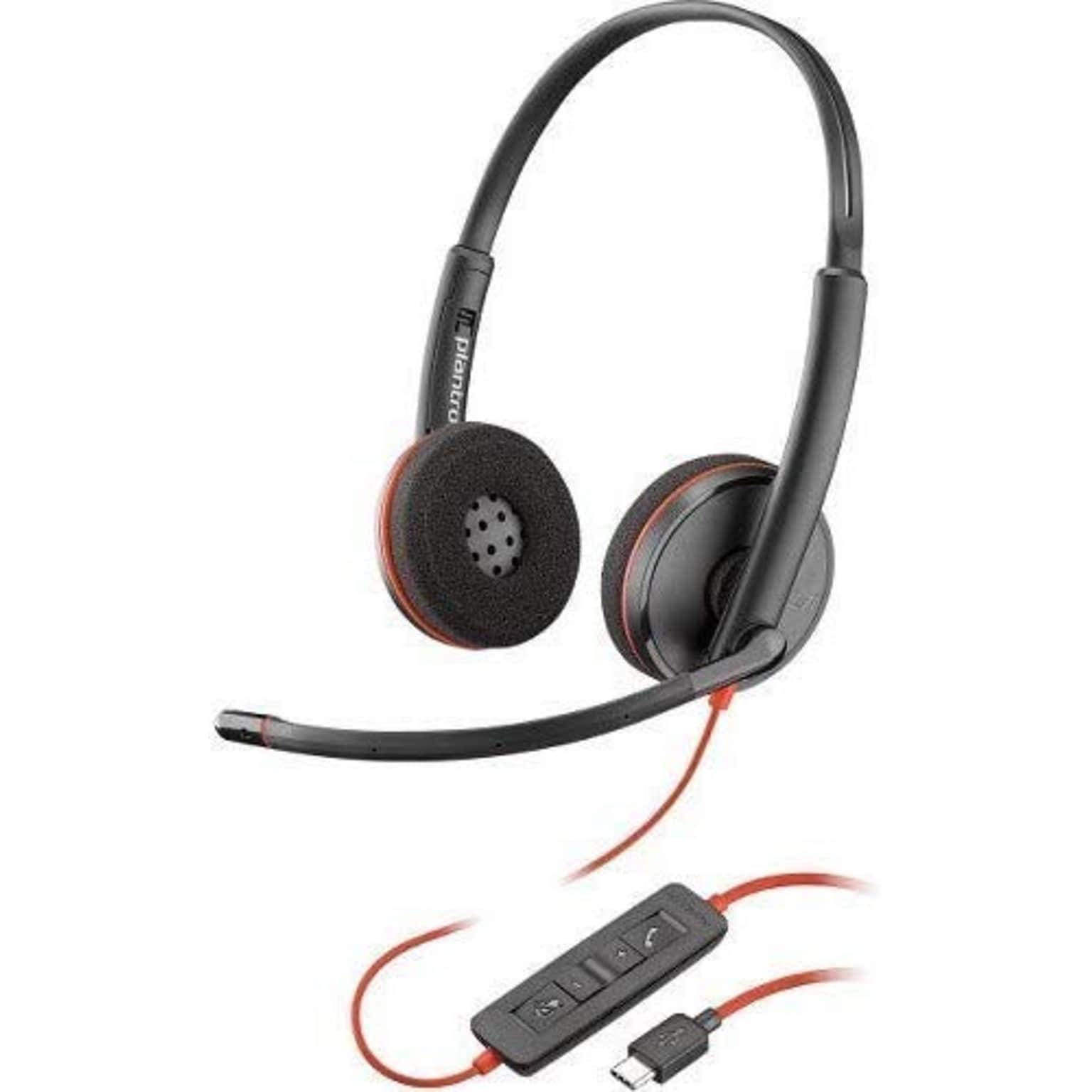 Plantronics Blackwire 3200 USB-C Stereo Computer Headset, UC Certified, Black (209749-101)