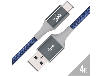 360 Electrical Braided USB C USB A 4 Cable, Navy (360654-NV)