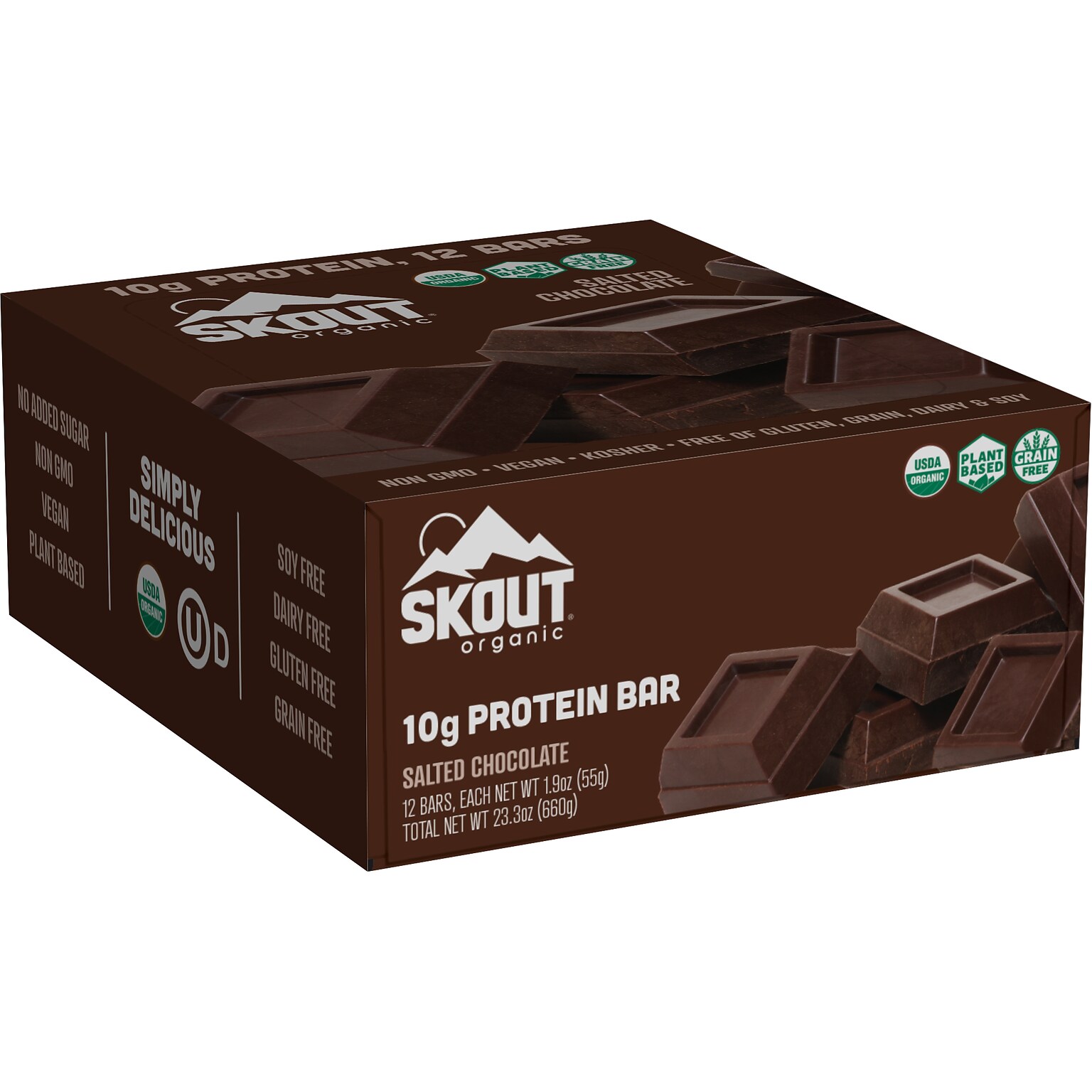 Skout Organic Protein Bars, Salted Chocolate, 1.94 Oz., 12/Carton (12-004-01-01)