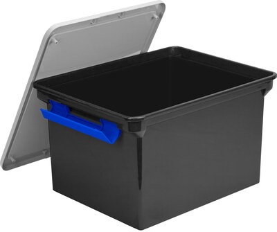 Storex Letter/Legal Portable File Tote Storage Box With Locking Handle,  Letter/Legal Size, Black (STX61543U01C)