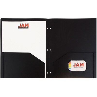 JAM Paper Heavy Duty 3-Hole Punched 2-Pocket Folder, Black, 6/Pack (383HHPbub)