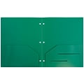 JAM Paper Heavy Duty Plastic 3 Hole Punch Two-Pocket Folders, Green, 6/Pack (383HHPGRB)