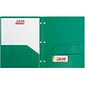 JAM Paper Heavy Duty Plastic 3 Hole Punch Two-Pocket School Folders, Green, 6/Pack (383HHPGRB)