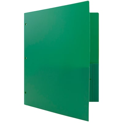 JAM Paper Heavy Duty Plastic 3 Hole Punch Two-Pocket Folders, Green, 6/Pack (383HHPGRB)