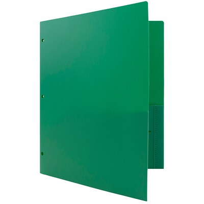 JAM Paper Heavy Duty Plastic 3 Hole Punch Two-Pocket Folders, Green, 6/Pack (383HHPGRB)