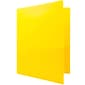 JAM Paper Heavy Duty Plastic 3 Hole Punch Two-Pocket School Folders, Yellow, 6/Pack (383HHPYEB)