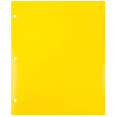 JAM Paper Heavy Duty 3 Hole Punch Two-Pocket Plastic Folders, Yellow, 6/Pack (383HHPYEB)