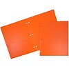 JAM Paper Heavy Duty Plastic 3 Hole Punch Two-Pocket School Folders, Orange, 6/Pack (383HHPORB)