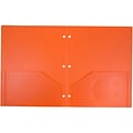 JAM Paper Heavy Duty Plastic 3 Hole Punch Two-Pocket School Folders, Orange, 6/Pack (383HHPORB)