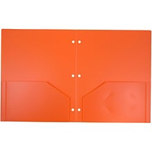 JAM Paper Heavy Duty 3 Hole Punch Two-Pocket Plastic Folders, Orange, 6/Pack (383HHPORB)