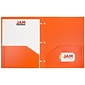 JAM Paper Heavy Duty 3 Hole Punch Two-Pocket Plastic Folders, Orange, 6/Pack (383HHPORB)