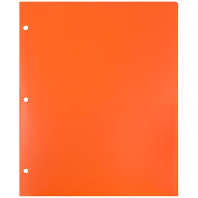 JAM Paper Heavy Duty 3 Hole Punch Two-Pocket Plastic Folders, Orange, 6/Pack (383HHPORB)