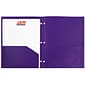 JAM Paper Heavy Duty 3 Hole Punch Two-Pocket Plastic Folders, Purple, 6/Pack (383HHPPUB)