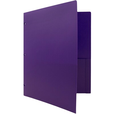 JAM Paper Heavy Duty 3 Hole Punch Two-Pocket Plastic Folders, Purple, 6/Pack (383HHPPUB)