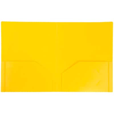 JAM Paper Heavy Duty Plastic Two-Pocket School Folders, Yellow, 6/Pack (383HYEA)