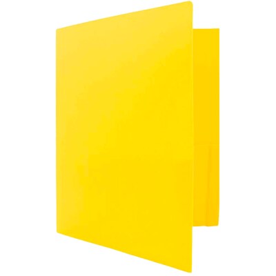 JAM Paper Heavy Duty Plastic Two-Pocket School Folders, Yellow, 6/Pack (383HYEA)