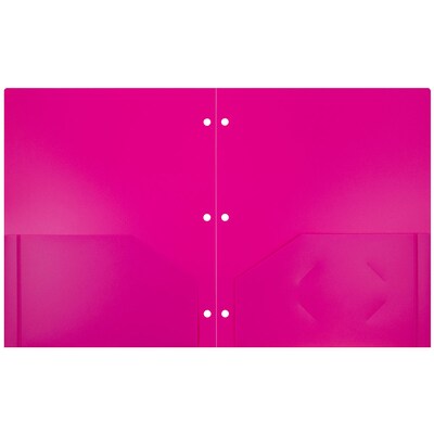 JAM Paper Heavy Duty 3 Hole Punch Two-Pocket Plastic Folders, Fuchsia Pink, 6/Pack (383HHPFUB)