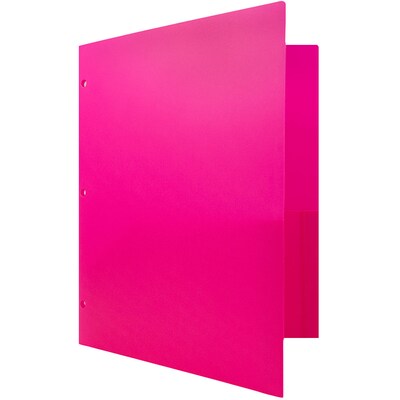 JAM Paper Heavy Duty 3 Hole Punch Two-Pocket Plastic Folders, Fuchsia Pink, 6/Pack (383HHPFUB)