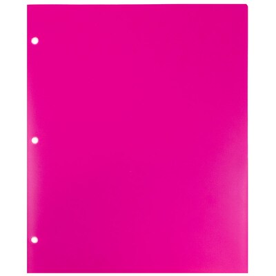 JAM Paper Heavy Duty 3 Hole Punch Two-Pocket Plastic Folders, Fuchsia Pink, 6/Pack (383HHPFUB)