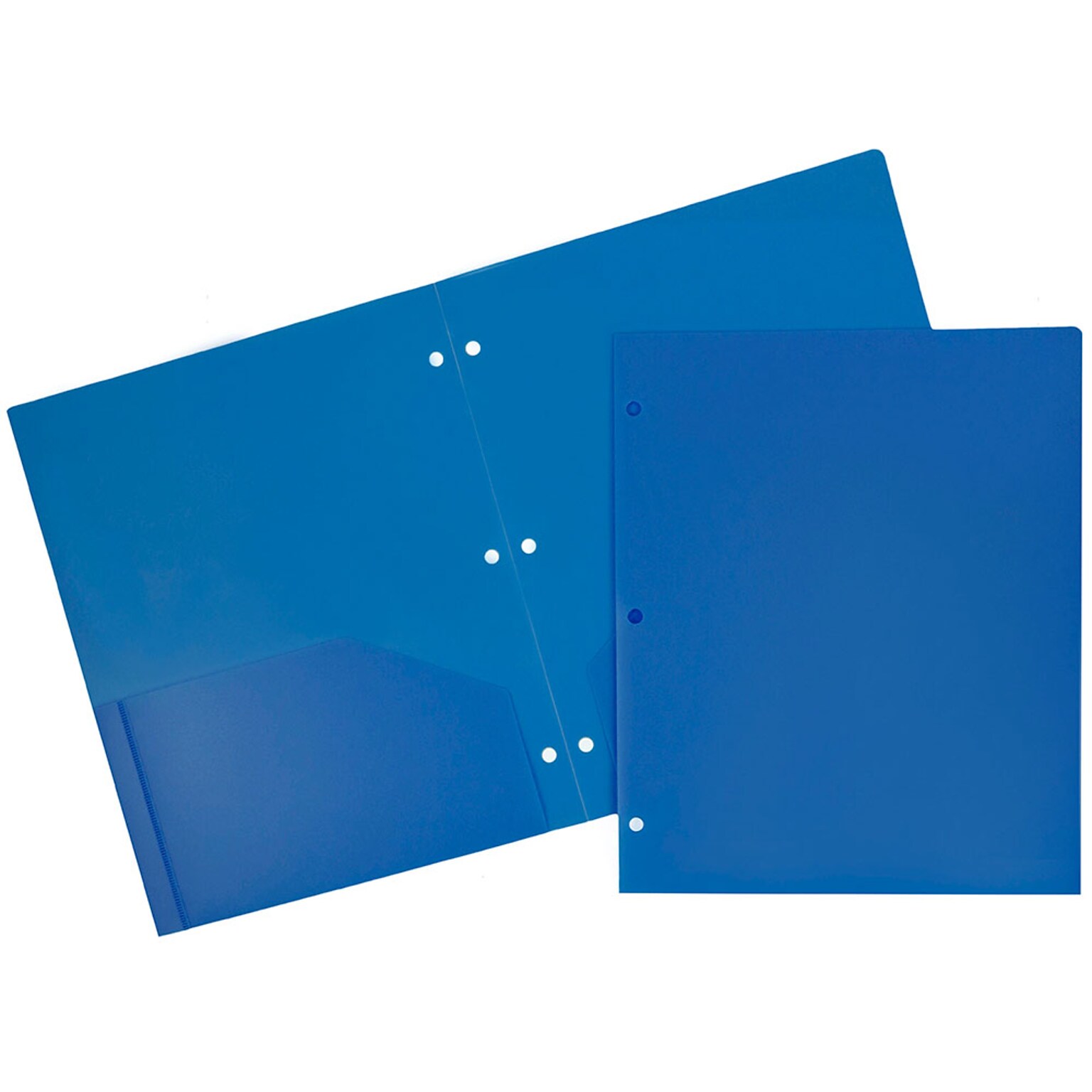 JAM Paper Heavy Duty 3 Hole Punch Two-Pocket Plastic Folders, Blue, 6/Pack (383HPBBUB)