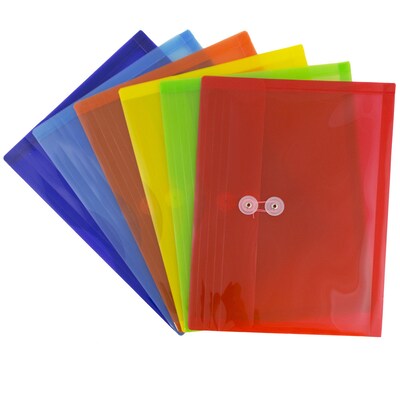 JAM PAPER Plastic Filing Envelopes with Button & String Tie Closure, Letter Size, Assorted Colors, 6/Pack (218B1RGBOYP)