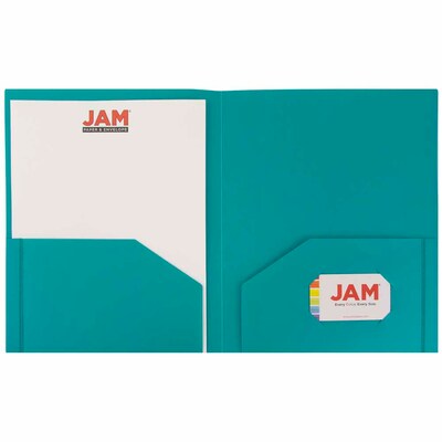 JAM Paper Heavy Duty 2-Pocket Folder, Teal Blue, 6/Pack (383hted)