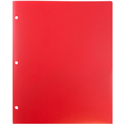 JAM Paper Heavy Duty 3 Hole Punch Two-Pocket Plastic Folders, Red, 108/Pack (383HHPREA)