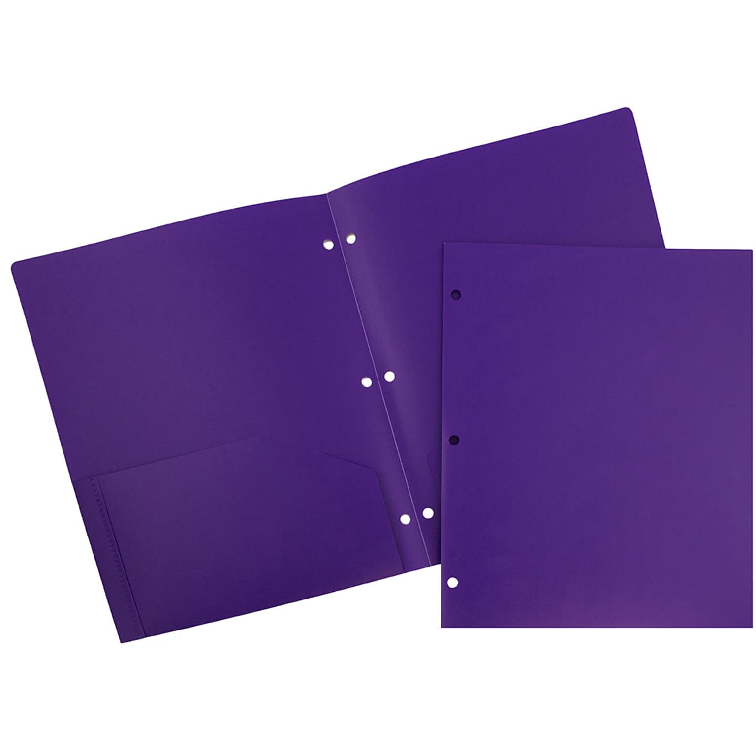 JAM Paper Heavy Duty 3 Hole Punch Two-Pocket Plastic Folders, Purple, 108/Pack (383HHPPUA)