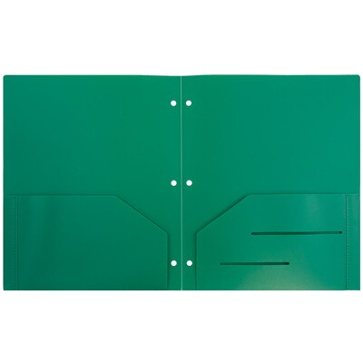 JAM Paper Heavy Duty 3 Hole Punched 2 Pocket Plastic Folders, Green, 108/pack (383HHPGRA)