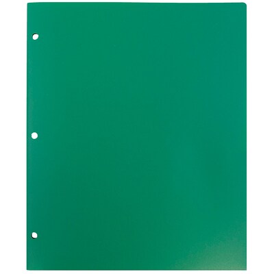 JAM Paper Heavy Duty 3 Hole Punched 2 Pocket Plastic Folders, Green, 108/pack (383HHPGRA)