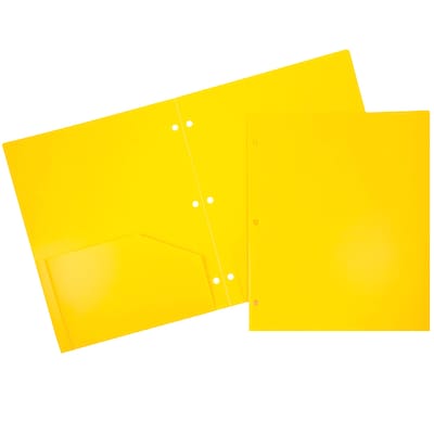 JAM Paper Heavy Duty 3 Hole Punch Two-Pocket Plastic Folders, Yellow, 108/Pack (383HHPYEA)