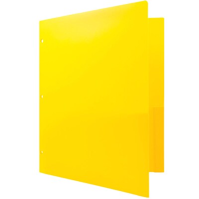 JAM Paper Heavy Duty 3 Hole Punch Two-Pocket Plastic Folders, Yellow, 108/Pack (383HHPYEA)